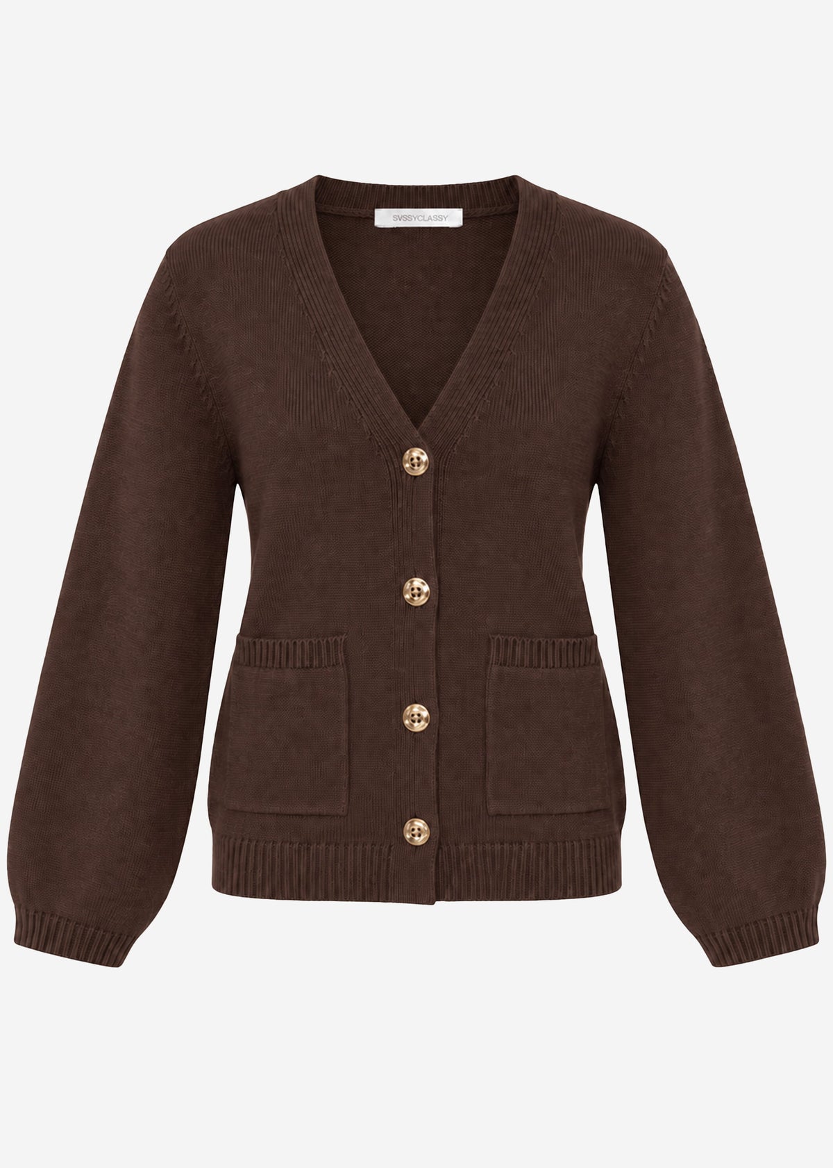 Strickjacke mit V-Ausschnitt und Goldknöpfen - braun