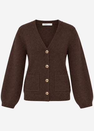 Strickjacke mit V-Ausschnitt und Goldknöpfen - braun