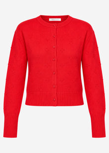 Fine knit cardigan with textured pattern - red