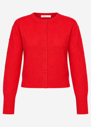 Feinstrickjacke mit Strukturmuster - rot