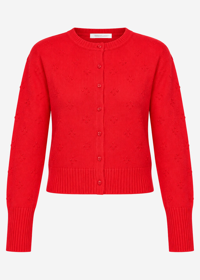 Feinstrickjacke mit Strukturmuster - rot