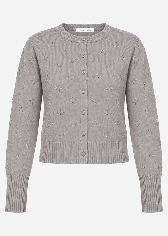 Fine knit cardigan with textured pattern - grey
