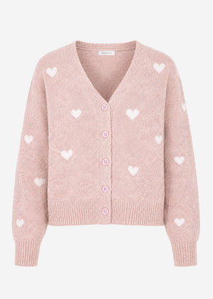Cardigan mit weißen Herzen - beige