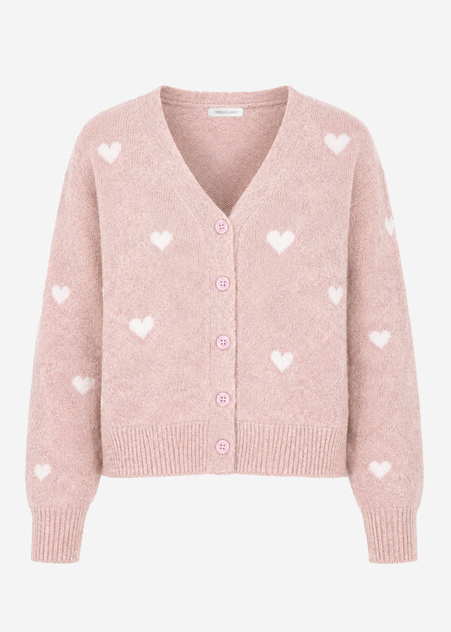Cardigan mit weißen Herzen - beige