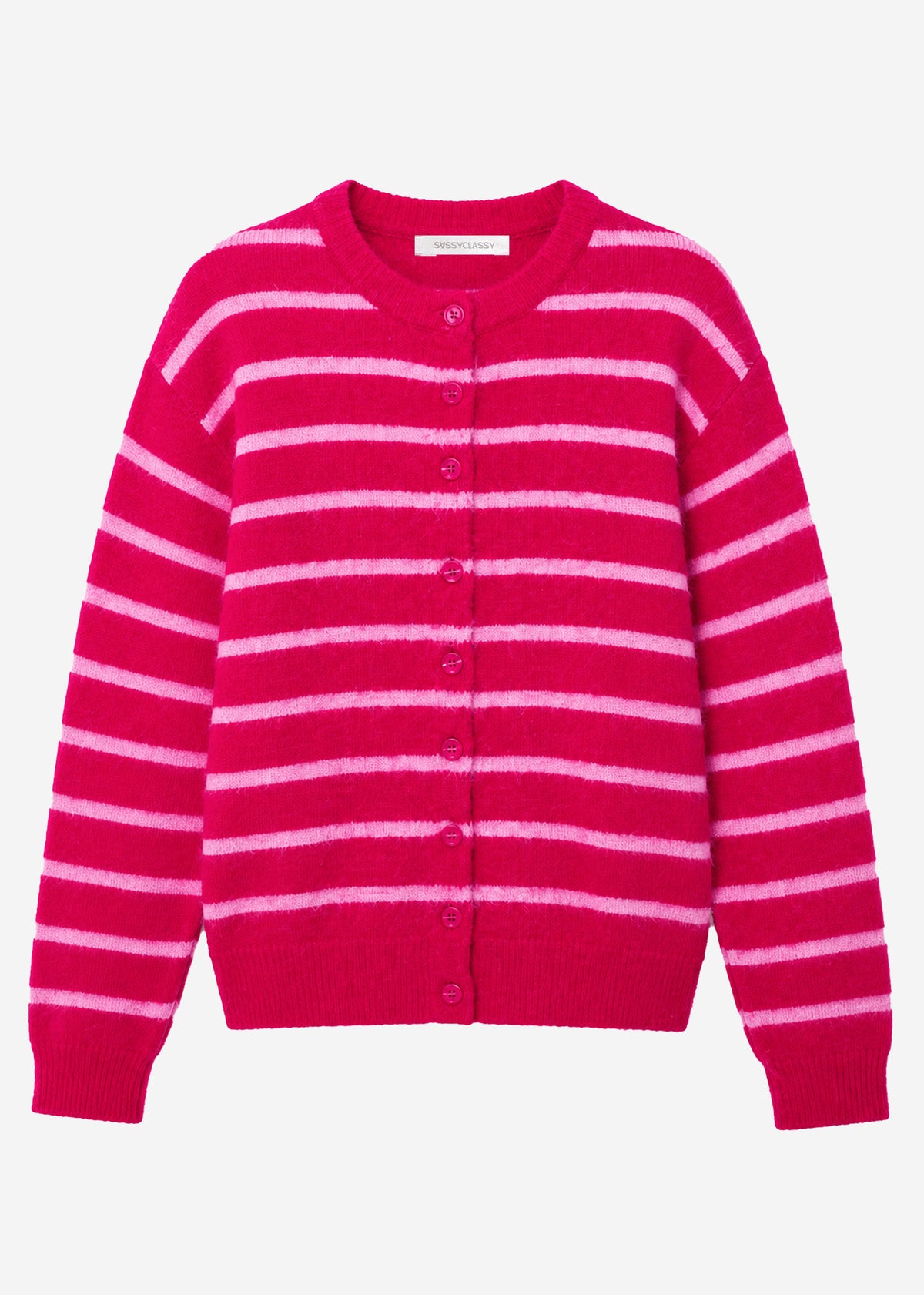 Gestreifter Cardigan mit Schal - pink