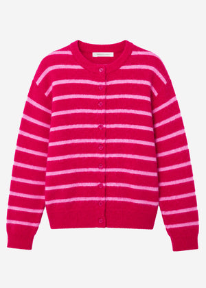 Gestreifter Cardigan mit Schal - pink