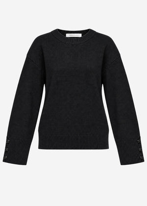Strickpullover mit Knopfdetail - schwarz