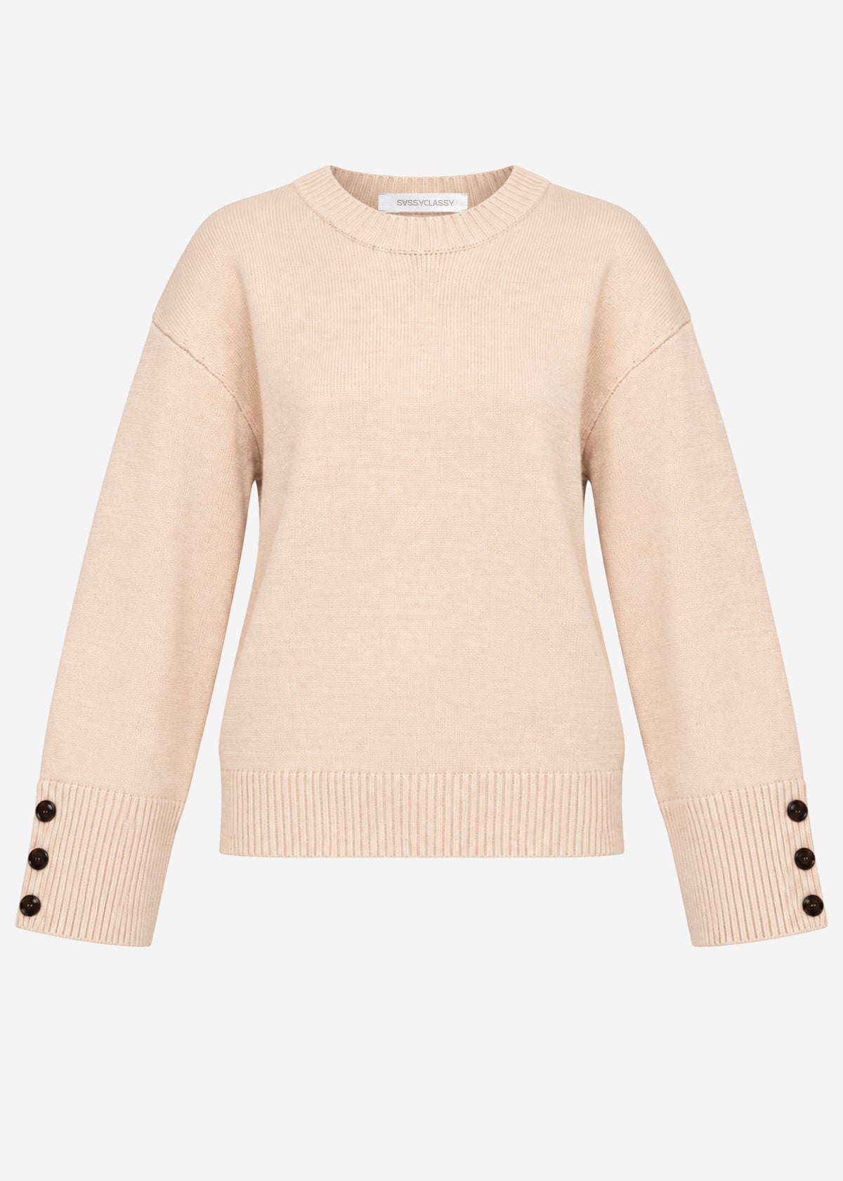 Strickpullover mit Knopfdetail - beige