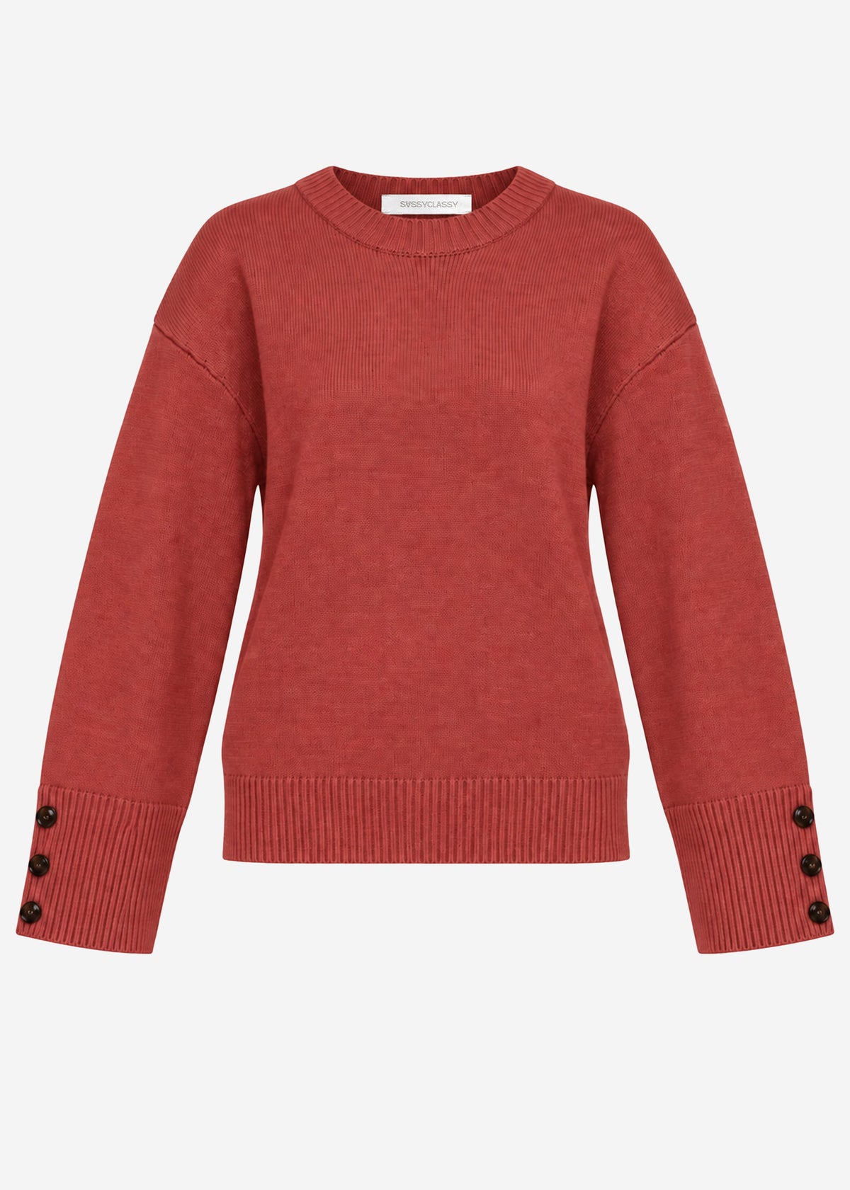 Strickpullover mit Knopfdetail - rostrot