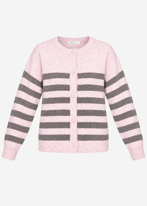 Gestreifter Cardigan mit Passe - rosa
