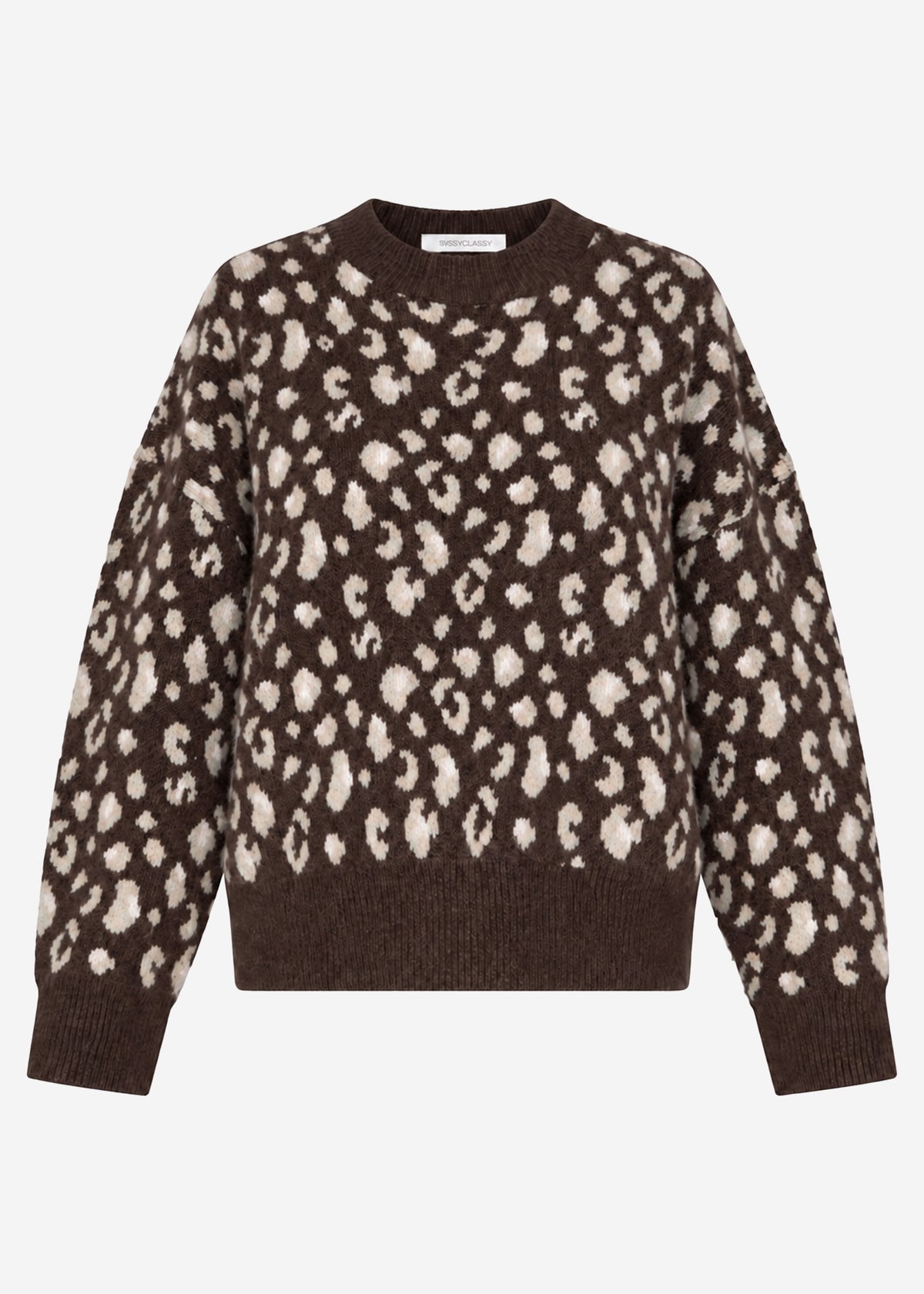 Pullover mit breiter Rippe und Leo-Muster - braun
