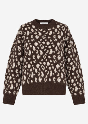 Pullover mit breiter Rippe und Leo-Muster - braun