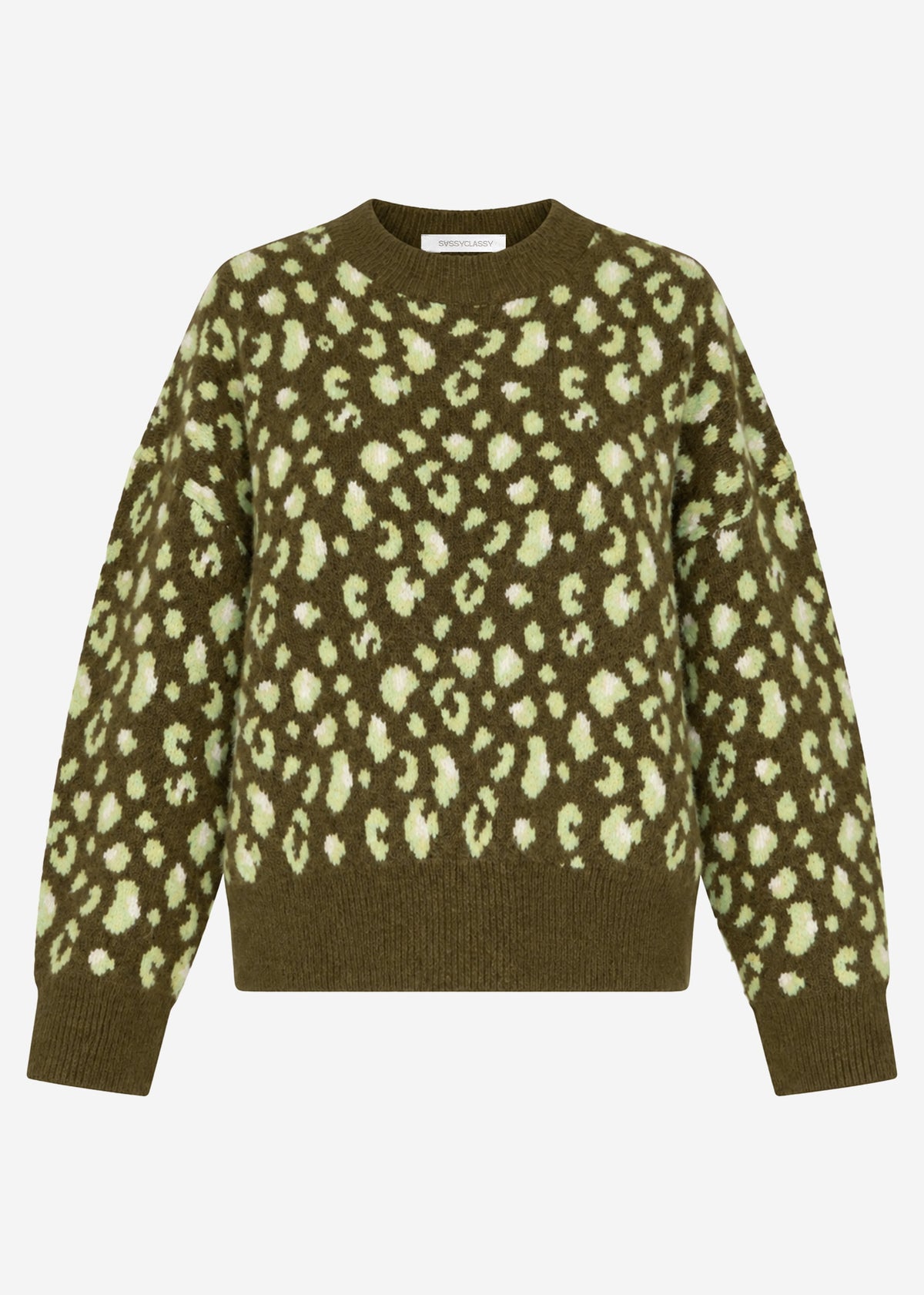 Pullover mit breiter Rippe und Leo-Muster - khaki