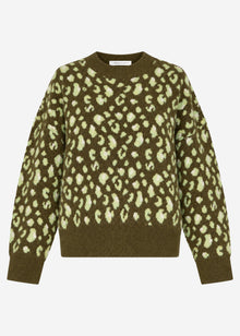 Pullover mit breiter Rippe und Leo-Muster - khaki