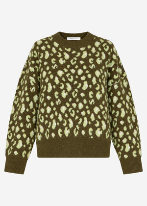 Pullover mit breiter Rippe und Leo-Muster - khaki