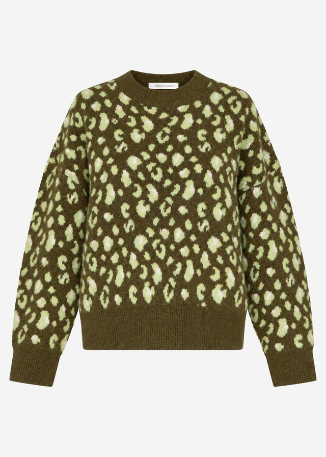 Pullover mit breiter Rippe und Leo-Muster - khaki