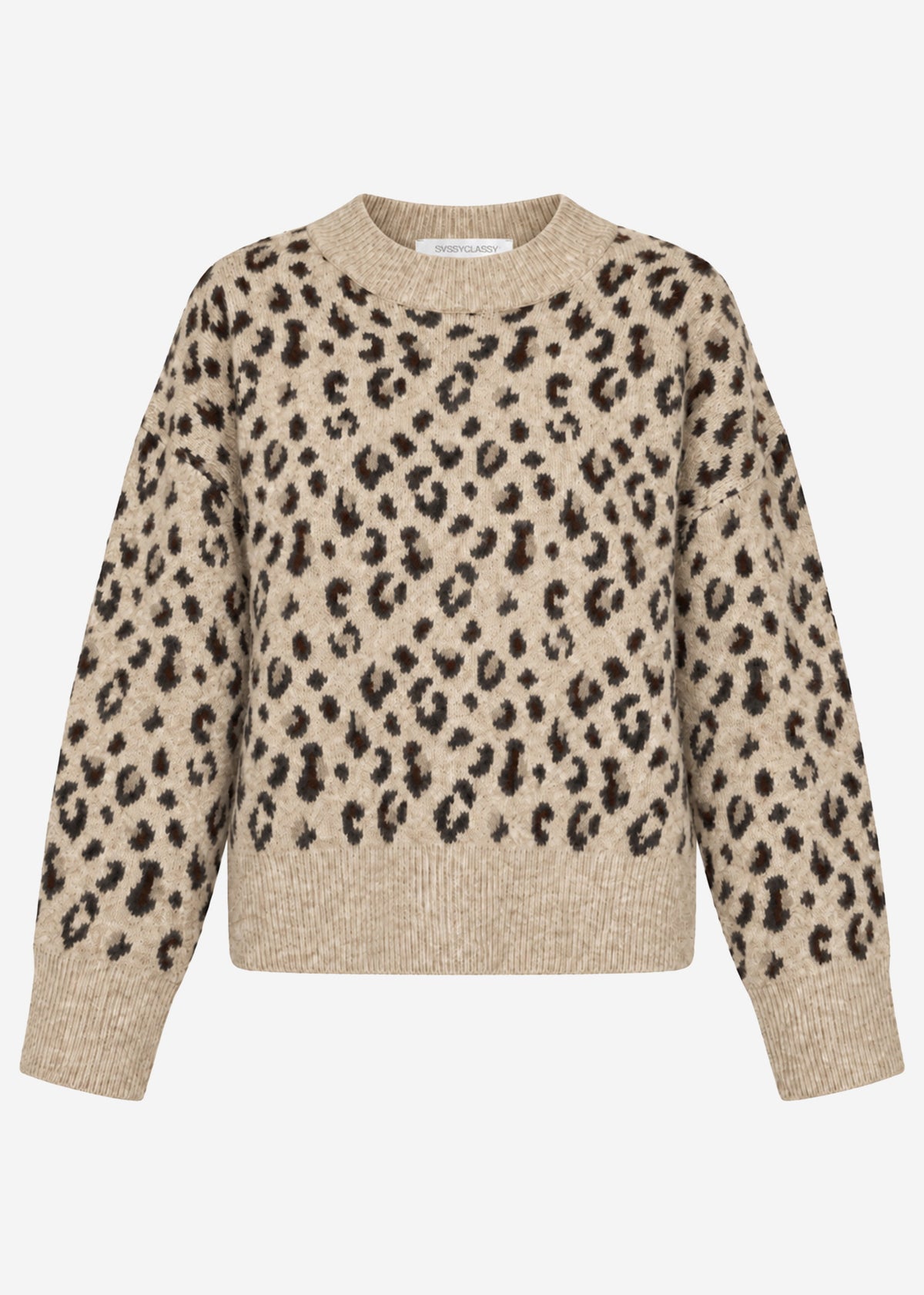 Pullover mit breiter Rippe und Leo-Muster - beige