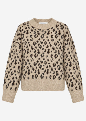 Pullover mit breiter Rippe und Leo-Muster - beige