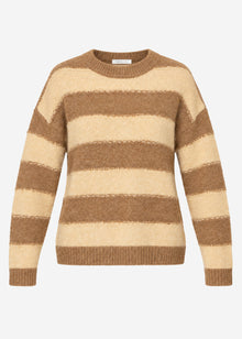 Knit jumper with block stripes - camel-beige