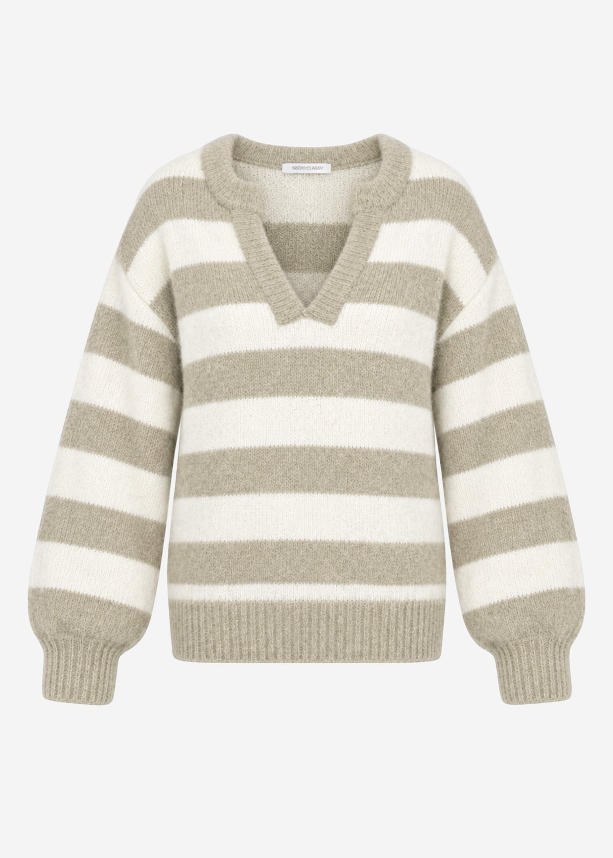 Striped jumper with trim - taupe-offwhite