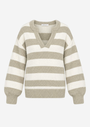 Striped jumper with trim - taupe-offwhite