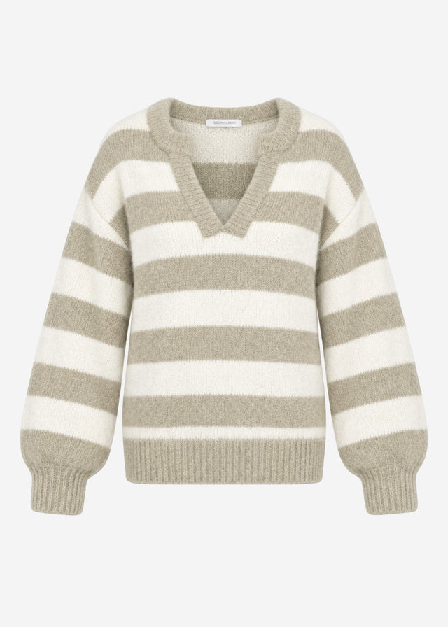 Gestreifter Pullover mit Blende - taupe-offwhite