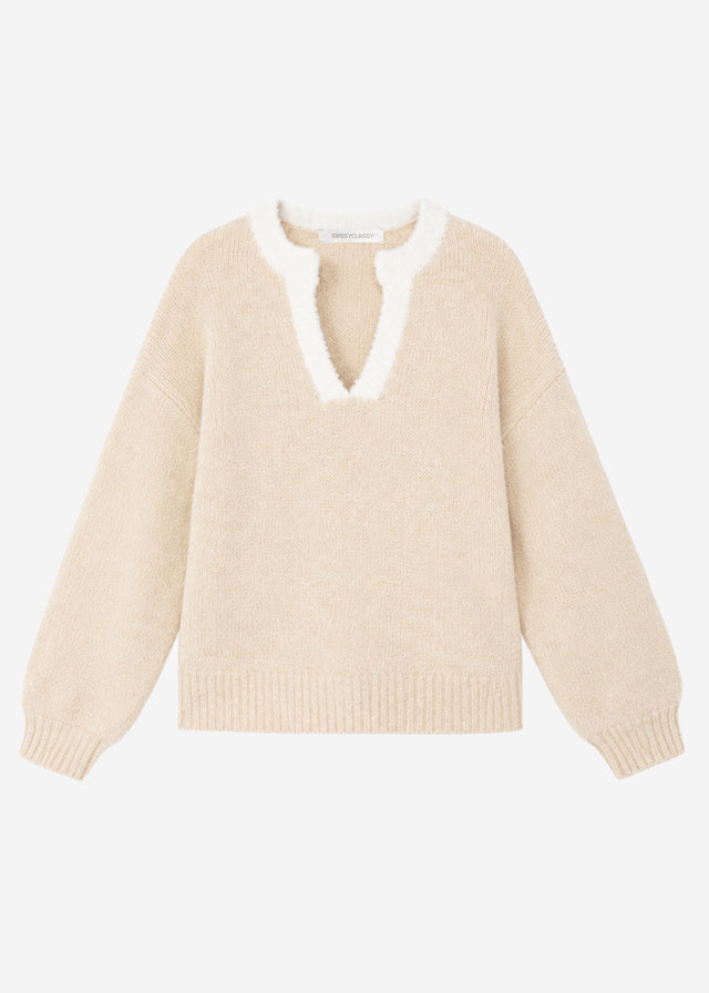 Pullover mit Blende - beige