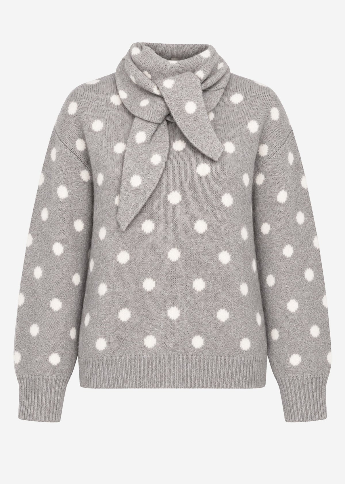 Gepunkteter Pullover mit Schal - taupe