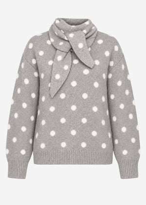 Gepunkteter Pullover mit Schal - taupe