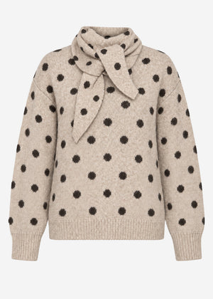 Gepunkteter Pullover mit Schal - beige