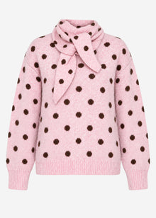 Gepunkteter Pullover mit Schal - rosa