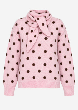 Gepunkteter Pullover mit Schal - rosa