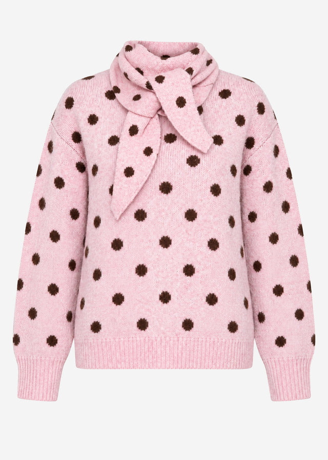 Gepunkteter Pullover mit Schal - rosa