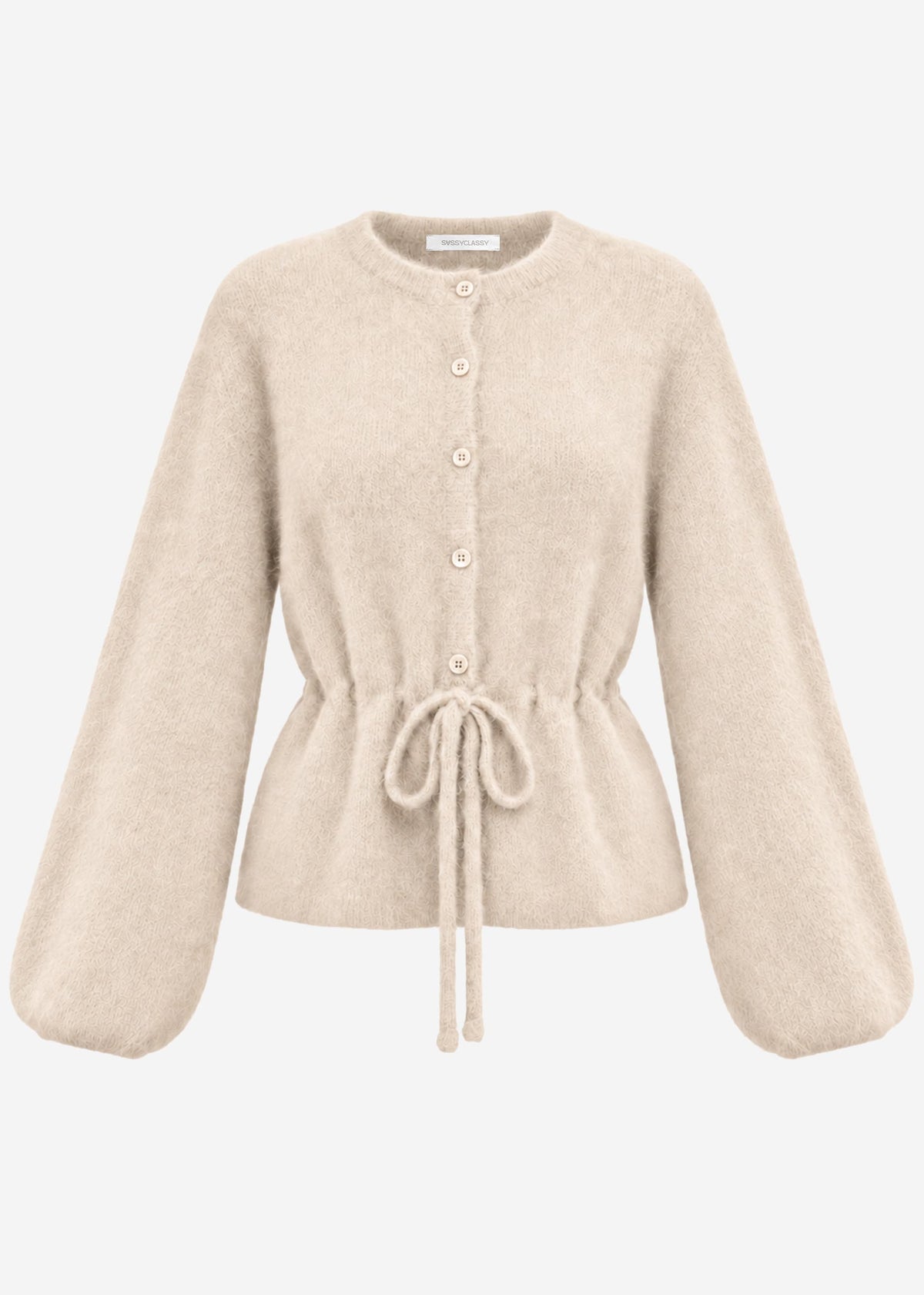 Strickjacke mit verstellbarem Kordelzug - beige