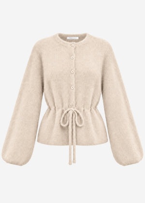 Strickjacke mit verstellbarem Kordelzug - beige