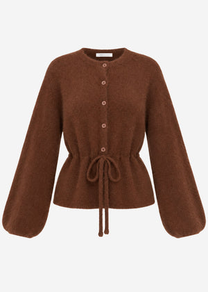 Strickjacke mit verstellbarem Kordelzug - braun