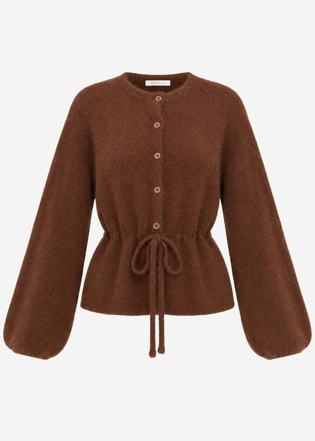 Strickjacke mit verstellbarem Kordelzug - braun