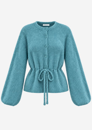 Strickjacke mit verstellbarem Kordelzug - petrol