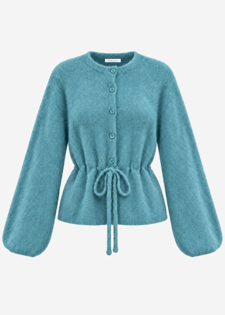 Strickjacke mit verstellbarem Kordelzug - petrol
