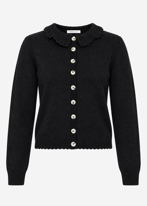 Strickjacke mit Häkelkragen - schwarz