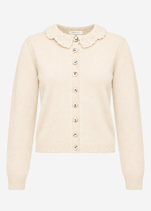 Strickjacke mit Häkelkragen - beige
