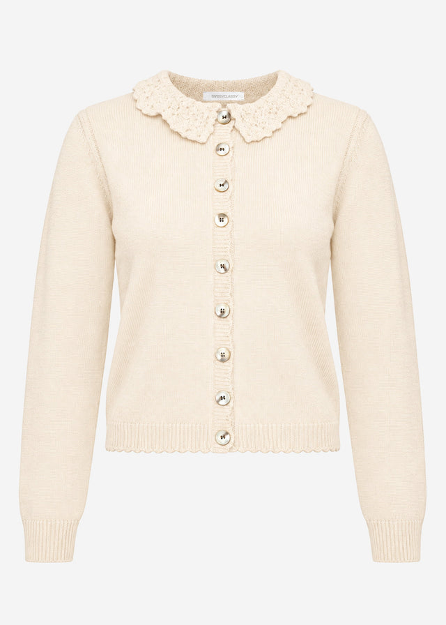 Strickjacke mit Häkelkragen - beige