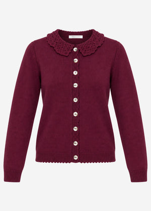Cardigan with crochet collar - burgundy
