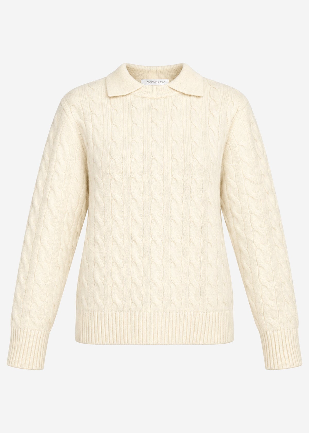 Knit jumper with cable knit pattern and collar - offwhite