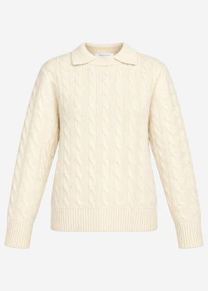 Knit jumper with cable knit pattern and collar - offwhite