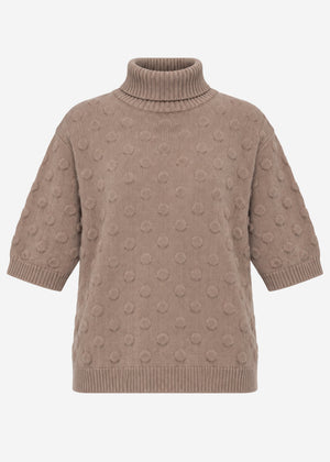 Oversize short-sleeve jumper with bobble texture - taupe