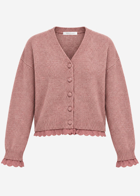 Strickjacke mit Lochstickerei - mauve