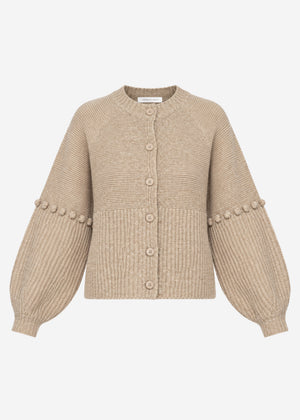 Cardigan with decorative statement sleeves - beige