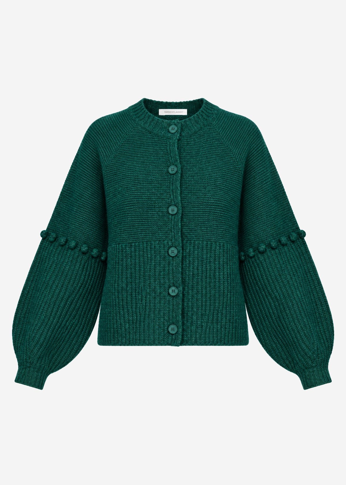 Strickjacke mit dekorativen Statement-Ärmeln - dunkelgrün