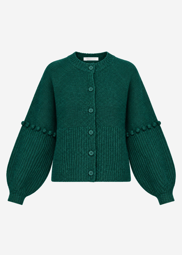 Cardigan with decorative statement sleeves - petrol
